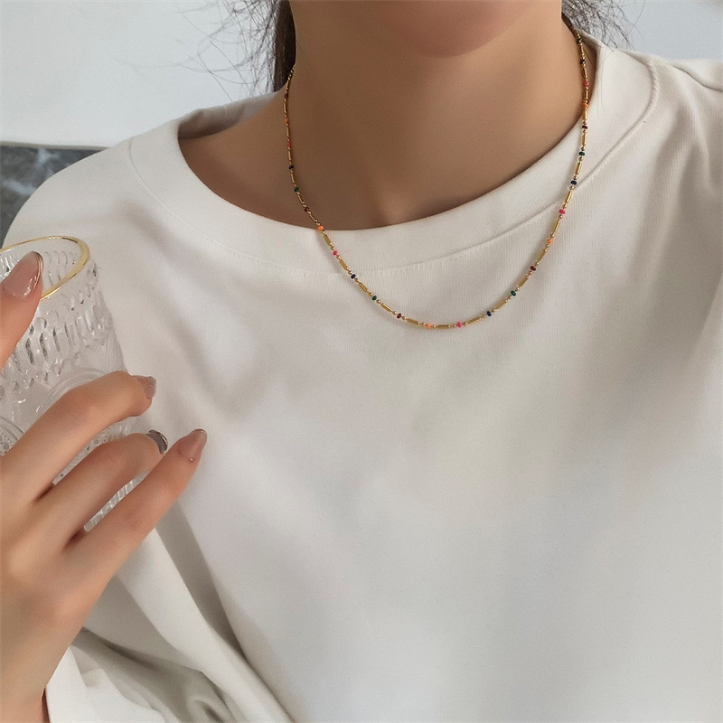 7g Weight Necklace Classification Titanium Steel Chain Material 1 Piece Quantity Holiday, Daily Occasion Titanium Steel Material Color Block Pattern Women's Gender Beaded Design Simple Style, Classic Style Style Wholesale Jewelry Simple Style Classic Style Color Block Titanium Steel Beaded Necklace 3