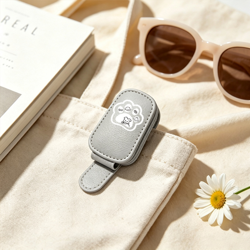 Gray cross-border bestseller sunglasses holder, creative car sun visor storage, paw print puppy car glasses clip