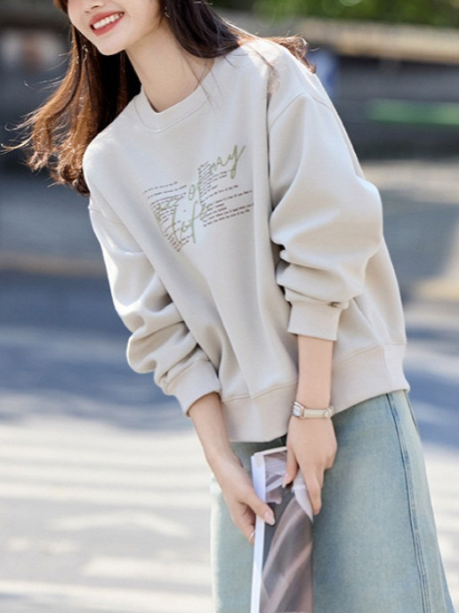 2025秋季新款立体字母印花卫衣潮简约时尚风小个子宽松休闲上衣女|undefined