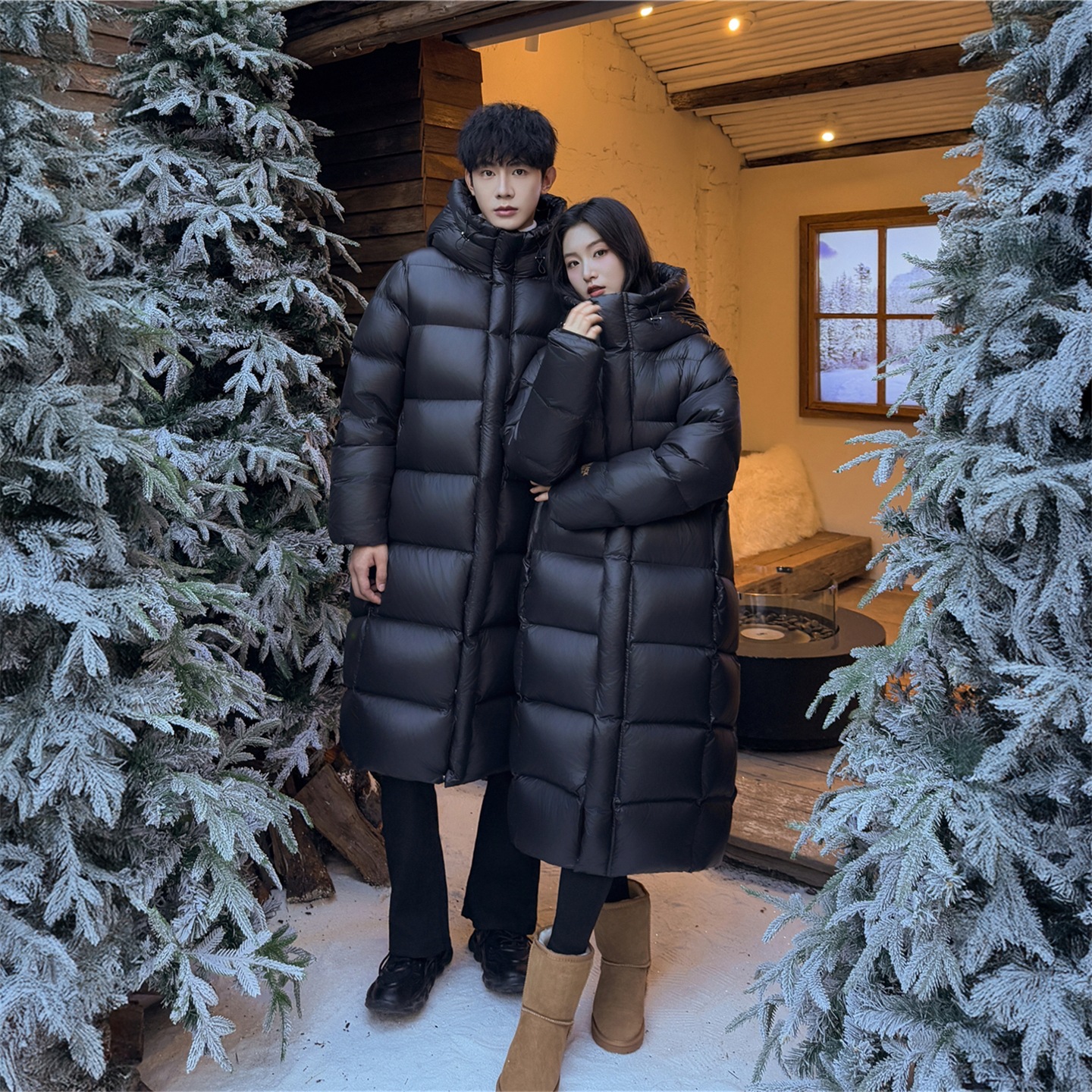 东北哈尔滨雪乡极寒零下40度情侣中长款过膝男女500克鹅绒黑金冬