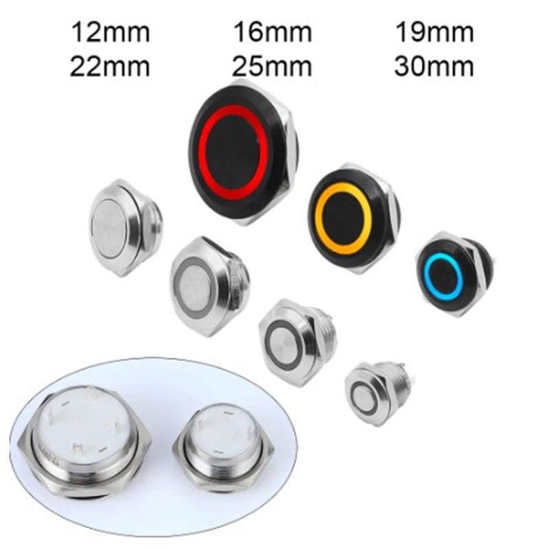 短款轻触金属按钮开关12/16/19/22mm 自复位带灯 圆形不锈钢防水