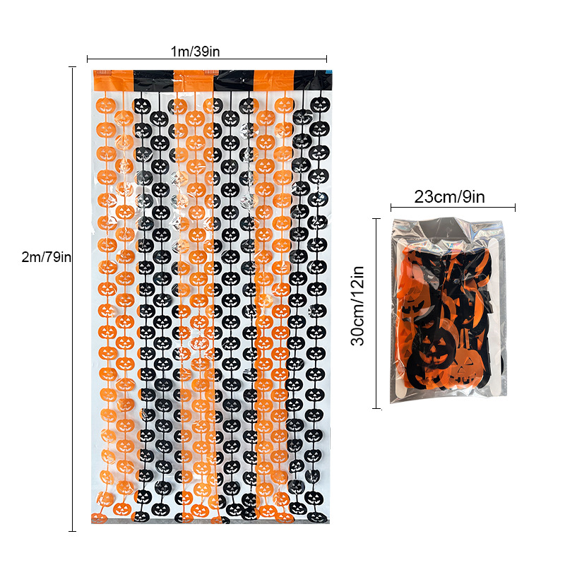 Transfronterizo 2m murciélago cortina de seda de lluvia Halloween nuevo producto decoración fiesta suministros láser calabaza araña esqueleto cortina de seda de lluvia