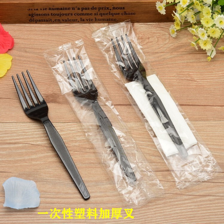 Disposable Fork Black Plastic Fruit Tea Fork Thickened Separate Western Salad Fork Long Handle Cake Dessert Fork