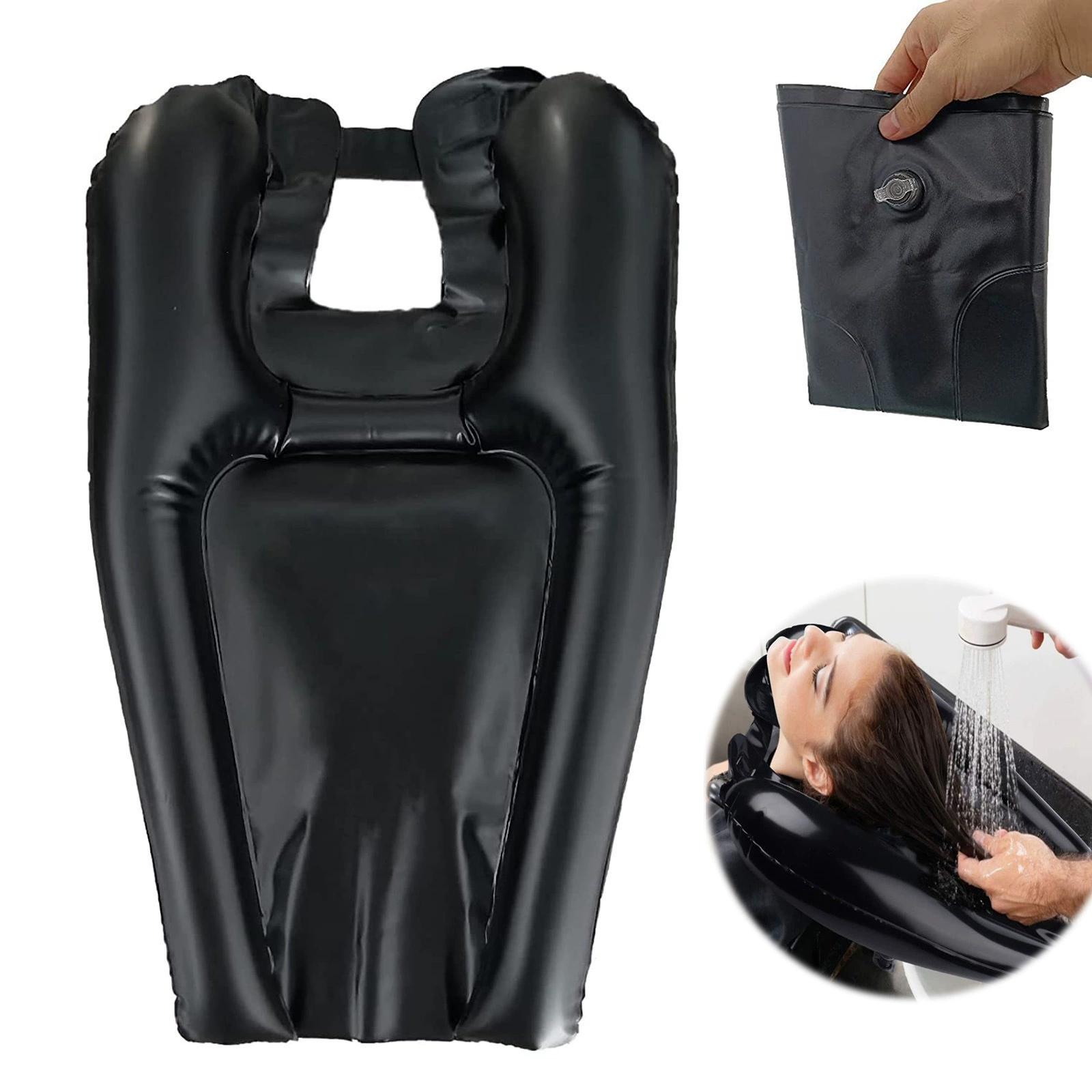Шампунь лоток раковина ПВХ шампунь лоток портативный Быстрый надувной ПВХ красоты Уход за волосами лоток черный