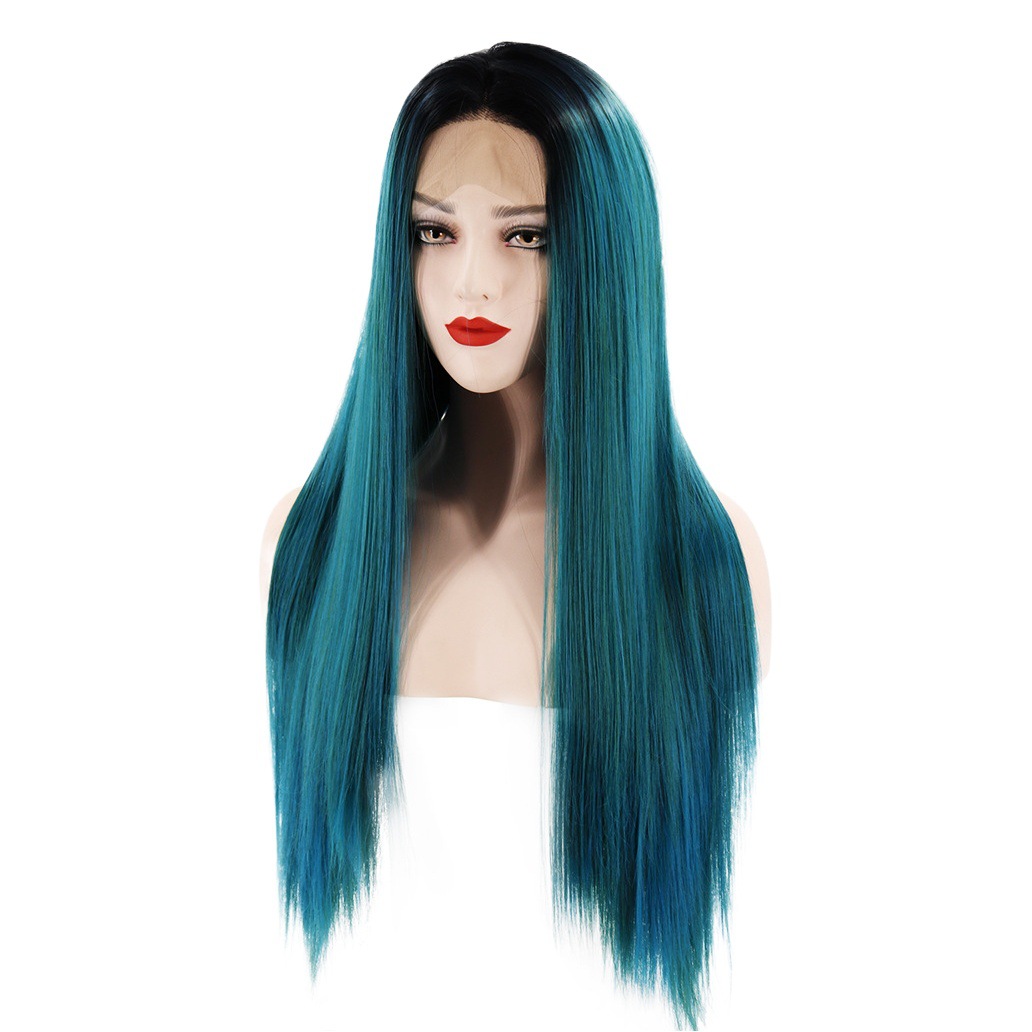 AliExpress peluca europea y americana Peluca de encaje frontal de las mujeres Peluca de gradiente de media longitud de encaje de pelo recto sombrerería ventas directas de la fábrica