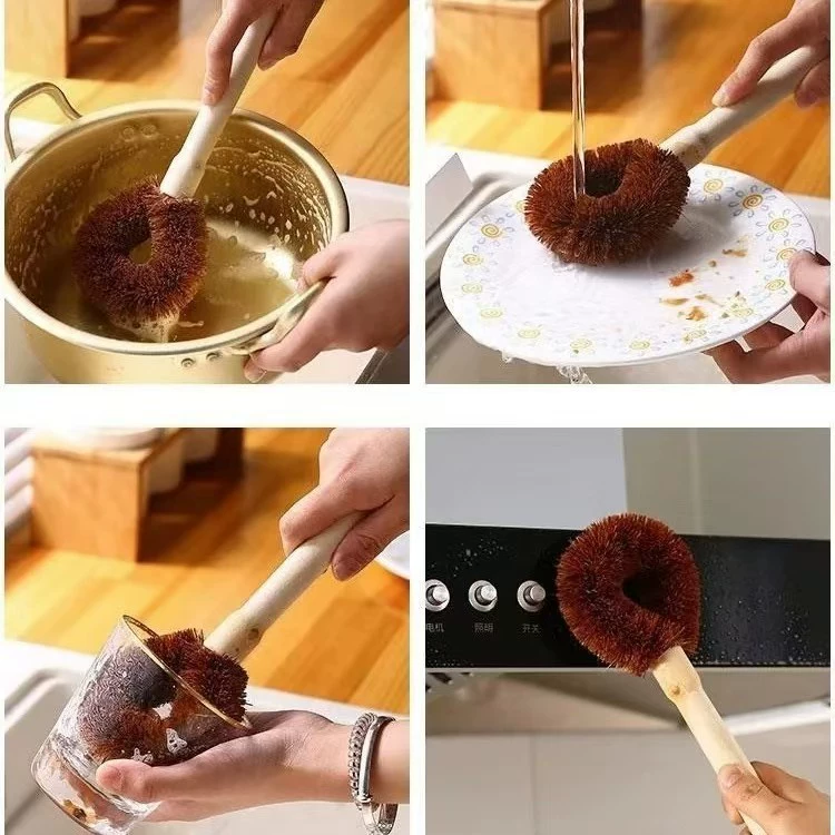 Coconut palm pot brush pot brush kitchen dishwashing household wooden handle brush hard bristle cleaning and degreasing household products