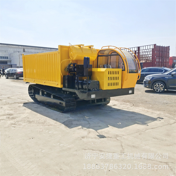 旋转货箱钢制履带运输车 链轨式平板运输车 机械行走矿用运输设备