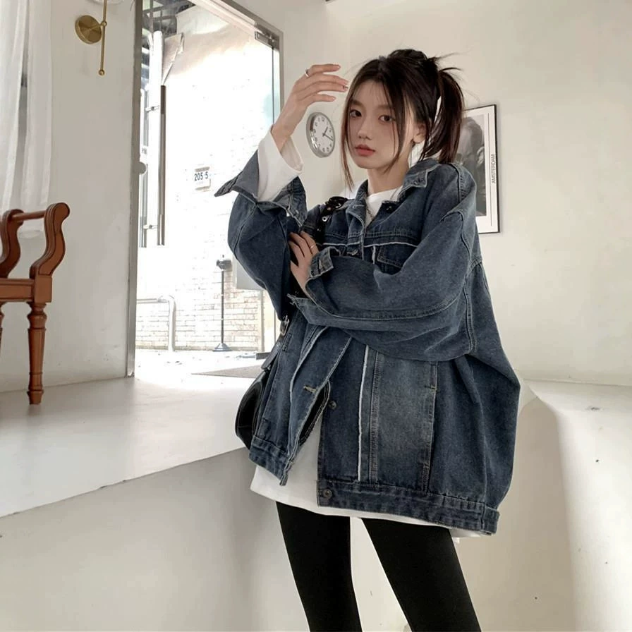 Autumn retro denim jacket, Korean style, oversize