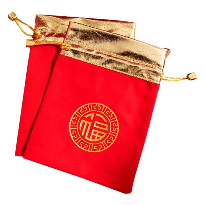 Новогодняя красная сумка на шнурке фу персонаж Lucky Bag красный конверт новогодний бархатный мешок оптом сумка для ювелирных изделий упаковочная сумка Подарочная сумка