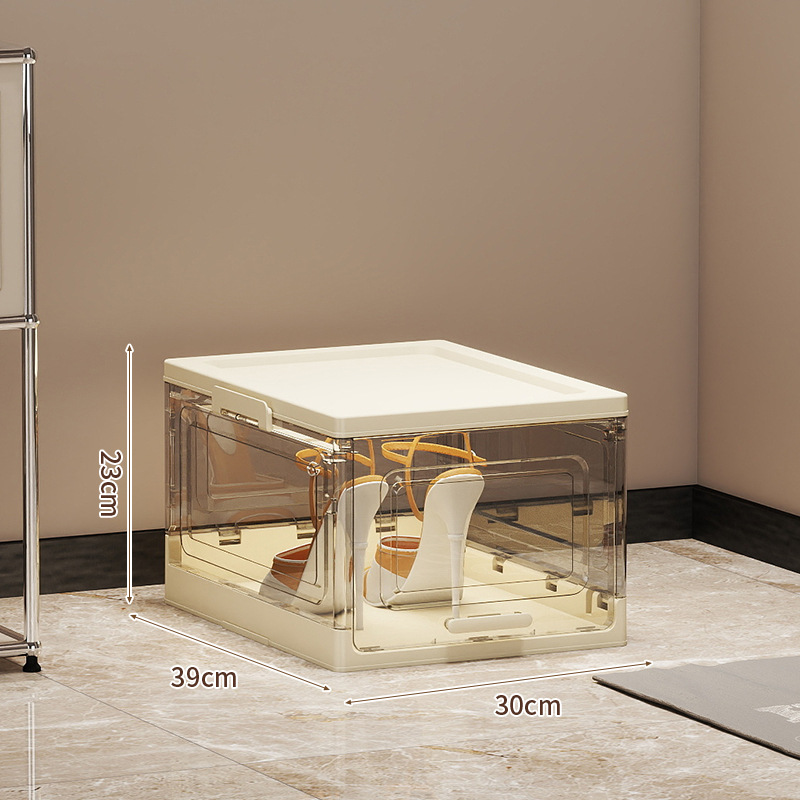 Caja de zapatos plegable de acrílico transparente transfronteriza, caja de almacenamiento de acabado a mano para el hogar, vitrina a prueba de polvo de almacenamiento de calzado deportivo