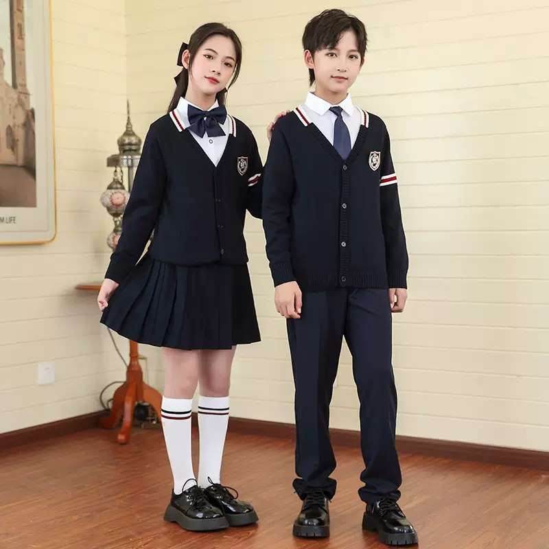 中学生校服春秋幼儿园园服开衫三件套小学生班服儿童英伦毛衣套装