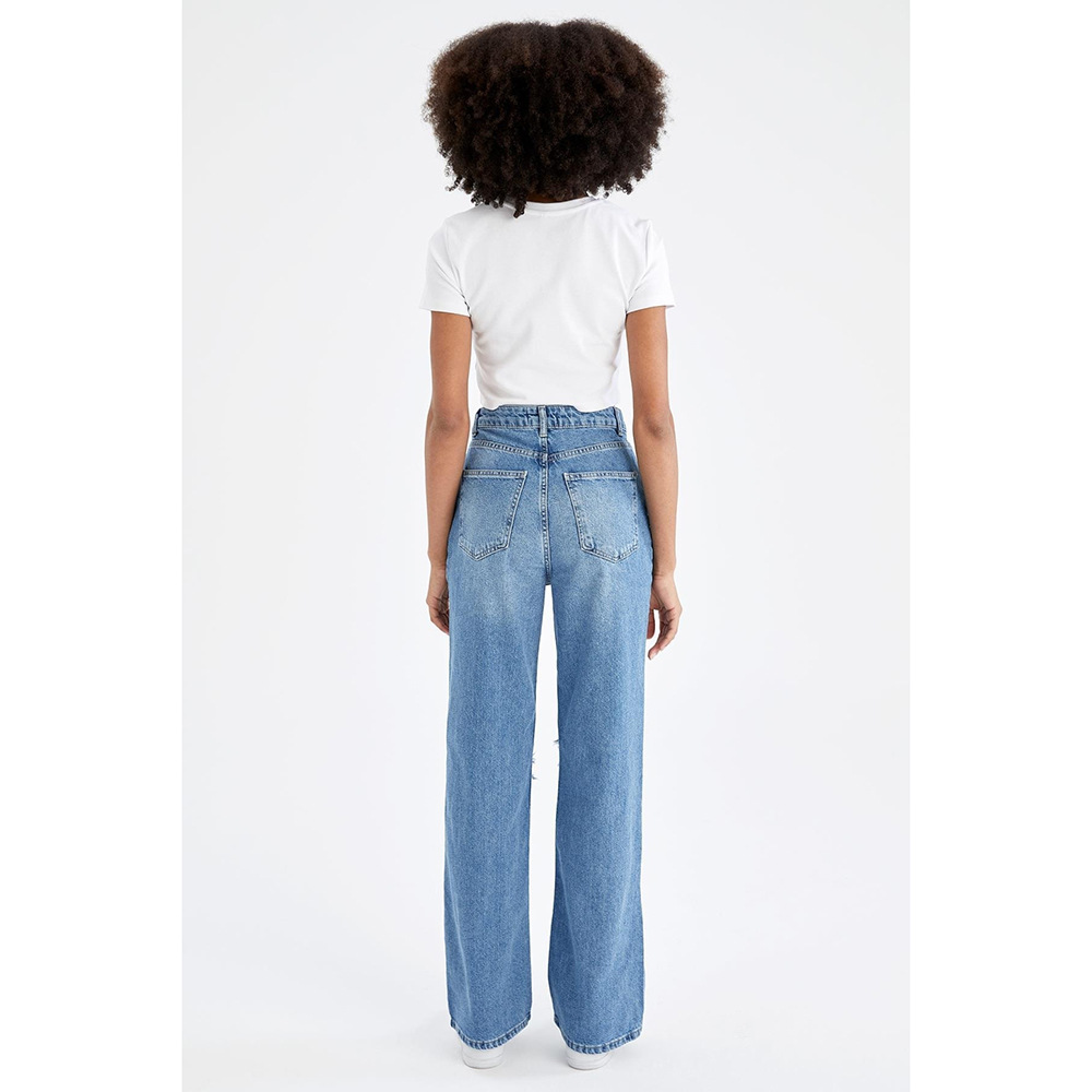 ​​Women's Retro Ripped Wide Leg Jeans – Distressed Drape Floor-Length Denim Pants In Medium Blue, Light Blue & Black​​_mkmklike.com