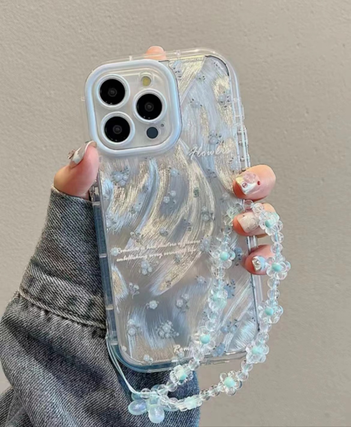 Gentle viento ins hilo de plumas azul floral para iPhone14 funda para teléfono móvil 15ProMax Apple 12/13 femenino 14PM