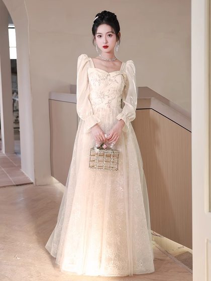 French evening dress 2024 New banquet women's temperament light luxury niche high-end art exam host adult ceremony princess dress