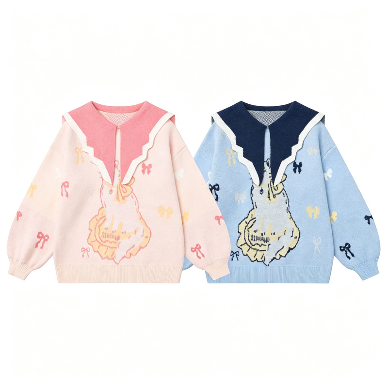 Navy collar pullover sweater for women, loose and casual style, suitable for autumn and winter, 2026 new cute and age-reducing knitwear jacket