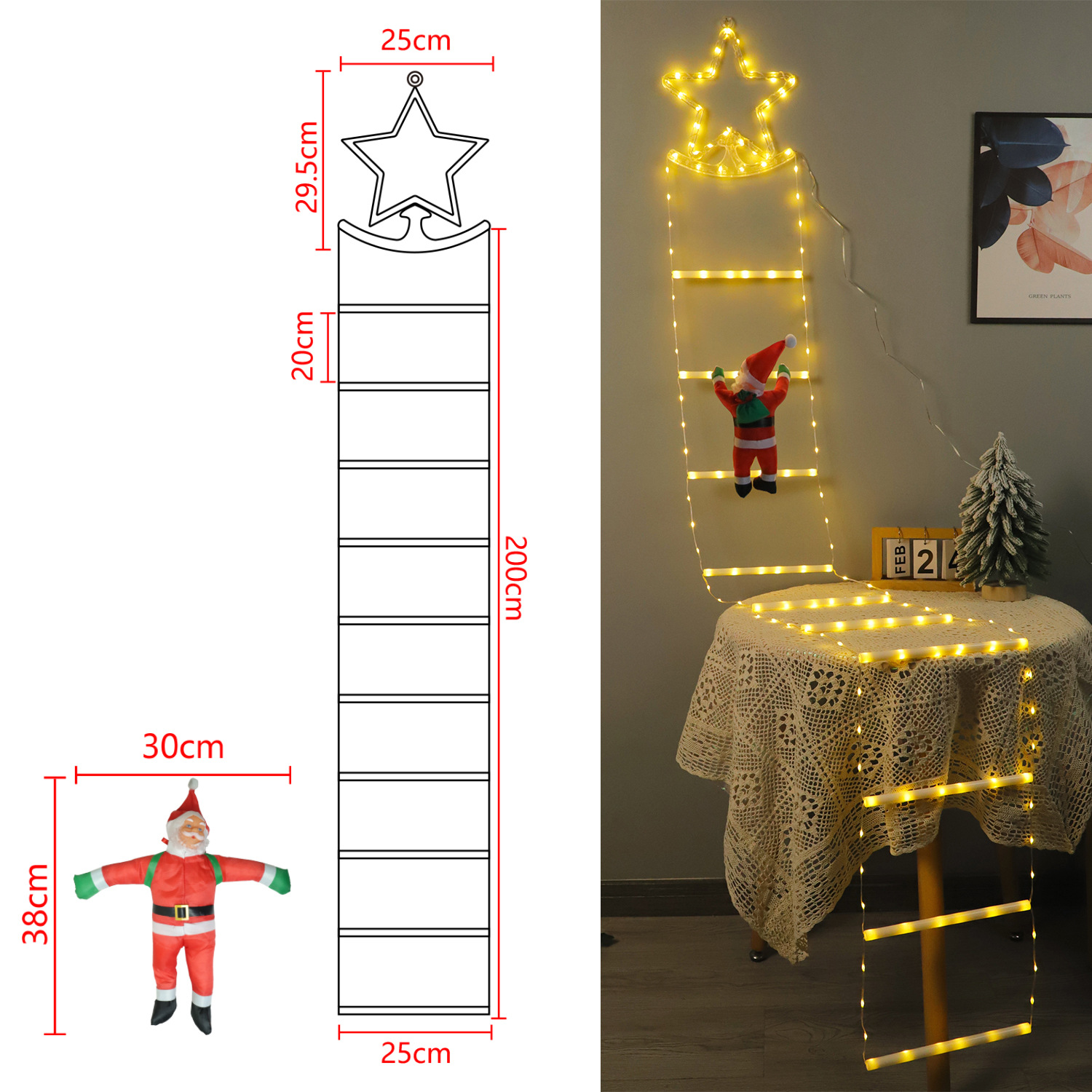 Navidad transfronteriza led string festivales escalera de navidad al aire libre impermeable decoración alveo luces de color ambiente