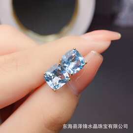 新款天然托帕石耳钉S925银镶嵌主石8*8mm百搭网红爆款女饰批发