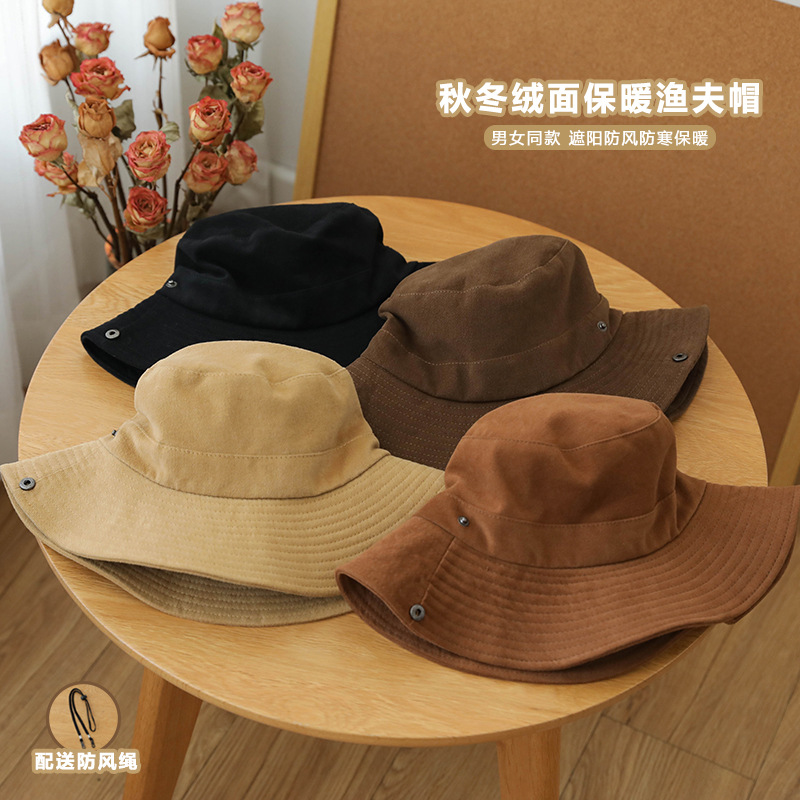 Otoño e invierno sombrero de pescador de gamuza chica caliente Brown Western Denim sombrero de pescador hombres y mujeres senderismo al aire libre sombrero de la cuenca a prueba de sol