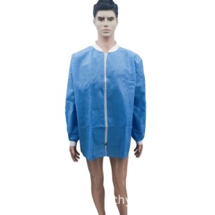 Factory Supply SMS Non-woven Lab coat Zipper Overalls Dust visit coat Knitted Leader coat