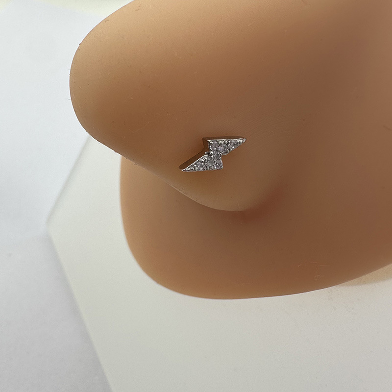 Diamond-Encrusted Lightning L Rod Nose Stud European And American Hot Girl 20G Hot-Selling Cross-Border Wholesale_voghion.com