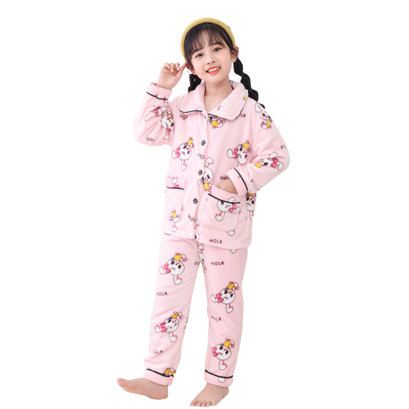 Traje de pijama de franela para niños Otoño e Invierno nuevos niños y Niñas Ropa Para el hogar traje ropa para padres e hijos forrada de lana engrosada ropa para niños