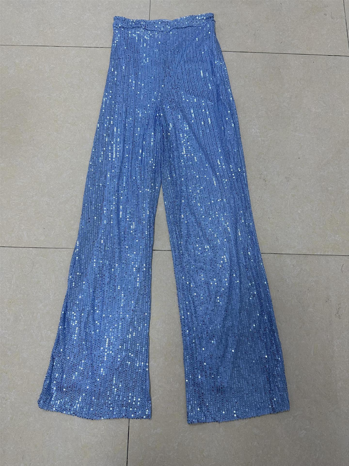 280g Weight Full Length Pants Length Spandex, Polyester Fabric Type High Waist Waist Line Casual Pants Pants Type High Elasticity Elasticity Party, Street Occasion Comfort Function Regular Fit Fit Type Solid Color Pattern Summer, Spring, Autumn Season Women's Gender Sequins Design Fashion Style Women's Party Street Fashion Solid Color Full Length Sequins Casual Pants 63