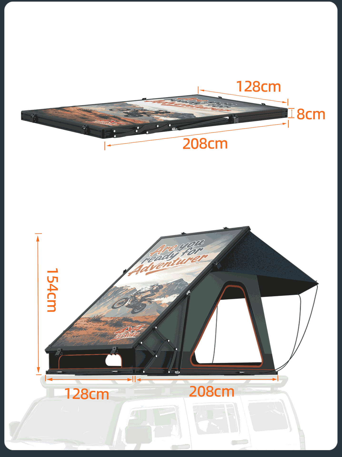 Ultra-thin 8cm hard-top aluminum alloy car tent, triangular elevated outdoor camping tent for vehicle-mounted use
