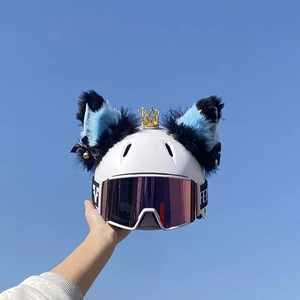 Snow helmet decoration: black and blue plush cat ears for motorcycle helmets, suitable for half-helmets, detachable and creative