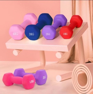 Women's colorful dumbbell plastic dipping fitness home plastic coated solid pure iron small volume kettle bell type arm muscle training chest