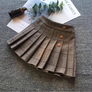 Girl's Skirt Pleated Skirt Spring and Autumn 2024 New Children's Western Style Plaid All-Match Skirt Girl's Korean Style Skirt