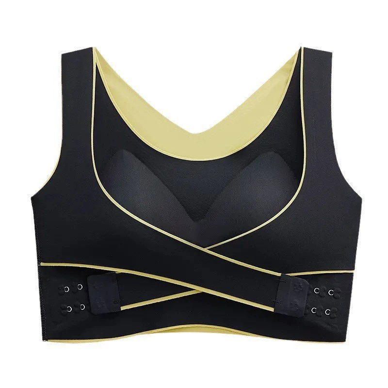 Shockproof wireless support bra top, tank with cups, front-closure, sizes M–3XL