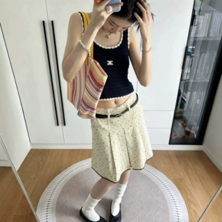 法式撞色花边针织吊带无袖背心女甜酷辣妹风百搭修身显瘦短款上衣