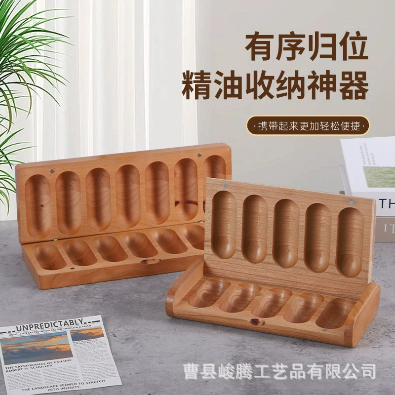 Пустая деревянная коробка для упаковки эфирных масел из вишневого дерева, 7 капсул, стеклянные флаконы для хранения