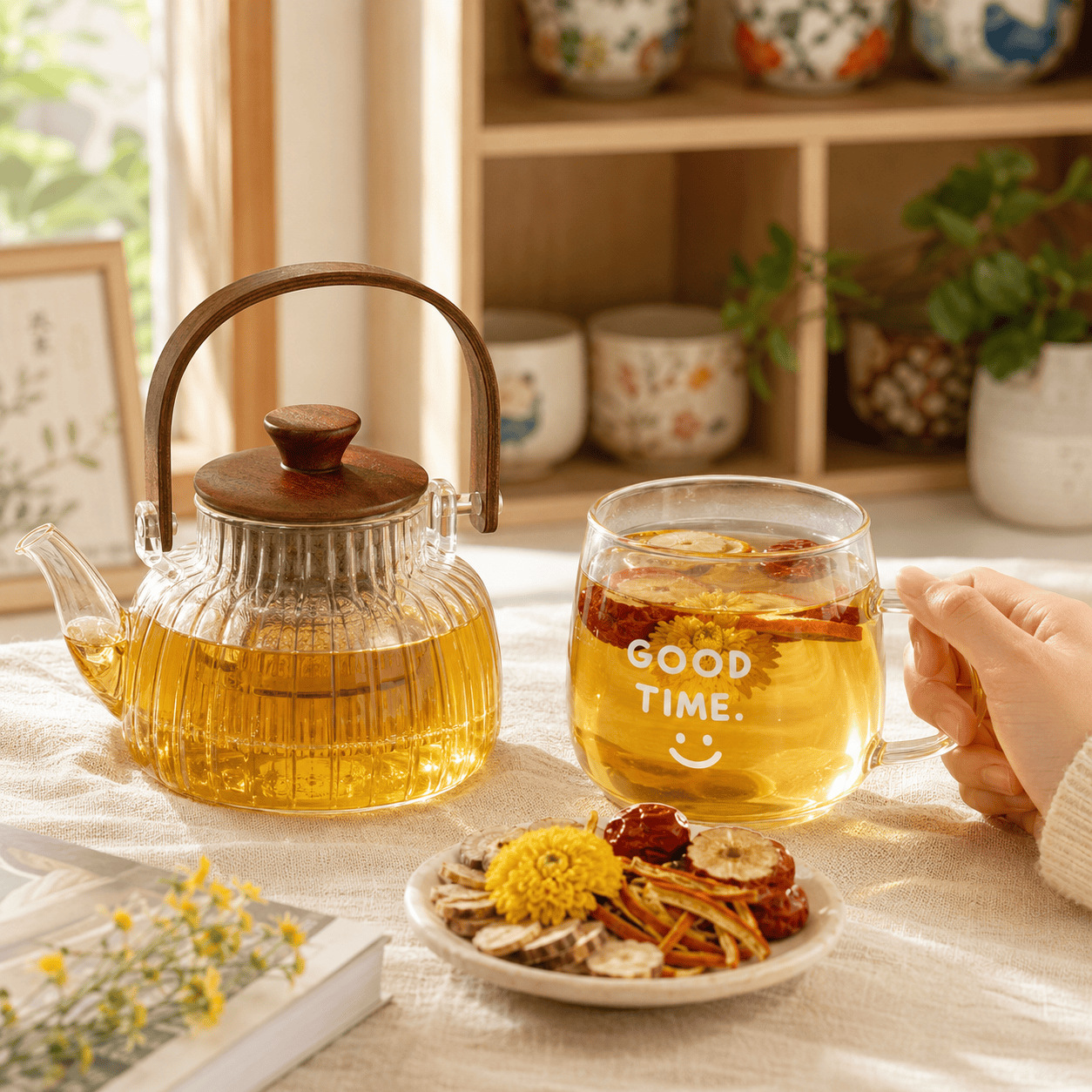 Five-Finger Fig Poria Chrysanthemum Herbal Tea Wuzhi Maotai Fu Ling Ju Hua Blend 300g 30 Mini Jars Daily Wellness Brew preparation
