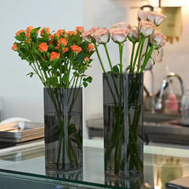 黑色透明亚克力养花桶防摔PC直桶圆形塑料桶插花瓶醒花桶资材批发