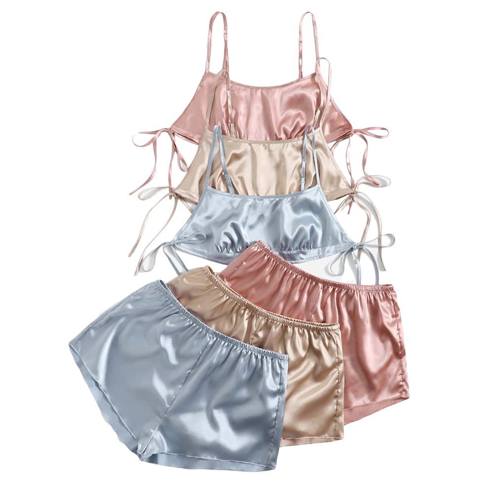 Comercio exterior transfronterizo amazon pijama de seda dos piezas de mujer cabina pantalones cortos ropa para el hogar set un cabello