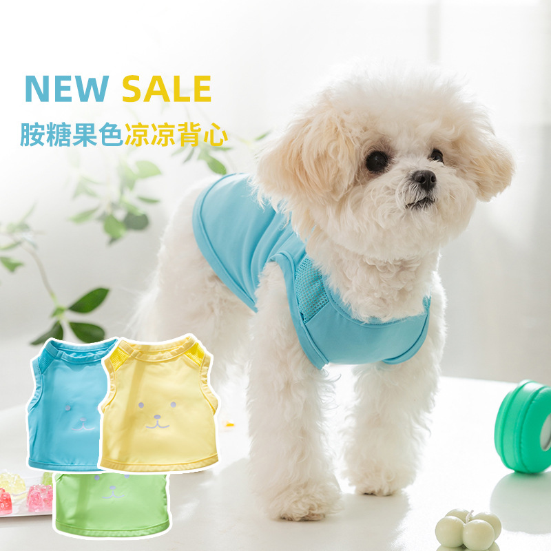 La primavera y el Verano Perro dopamina color caramelo dos pies chaleco fresco mediano y pequeño perro gato de Peluche ropa para perros mascotas