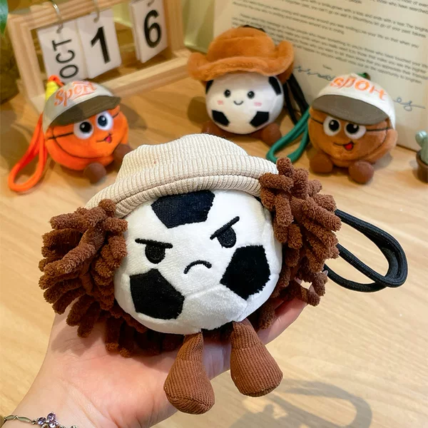 Creative cowboy hat football doll pendant, cute football toy bag keychain decoration, children's gift toy