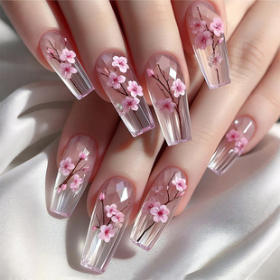 Summer Painted Plum Blossom Wear Armor Diamond Flower Guofeng Ladies Nail Art False Nail Wear Armor Pieces Wholesale