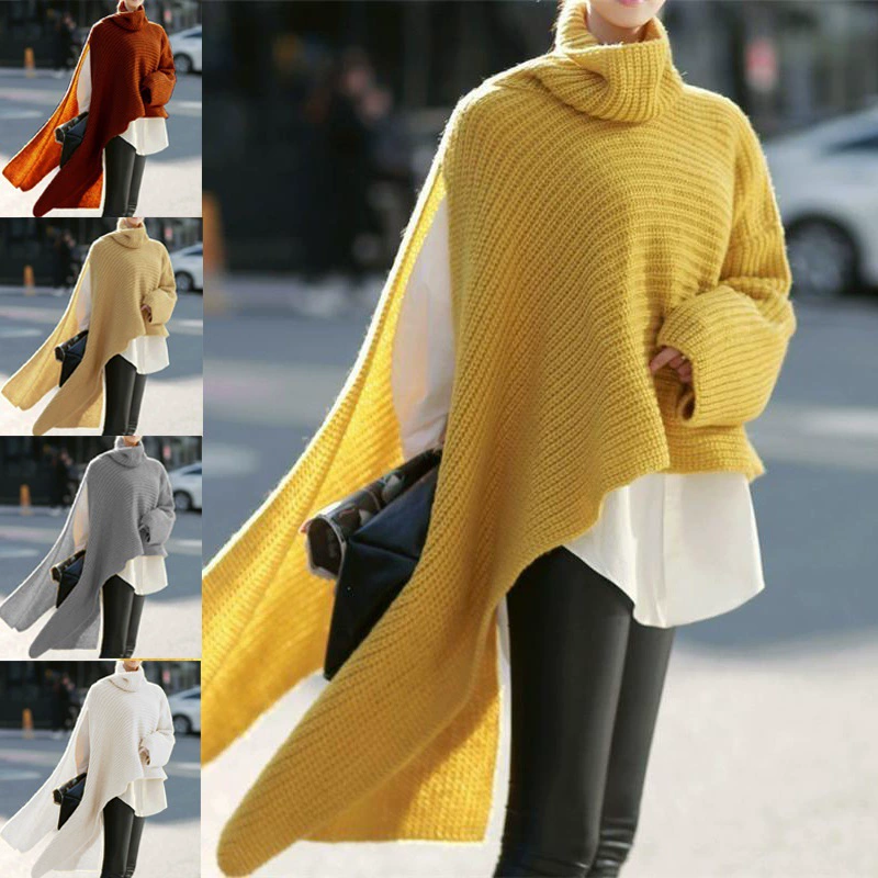 Европейский и американский трансграничный осенне-зимний новый женский свитер с длинными рукавами и высоким воротом, вязаный пуловер, свободная ветровка