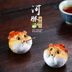 宜興紫砂茶寵河豚香插擺件可養茶玩茶台手工精品工藝品廠家代發