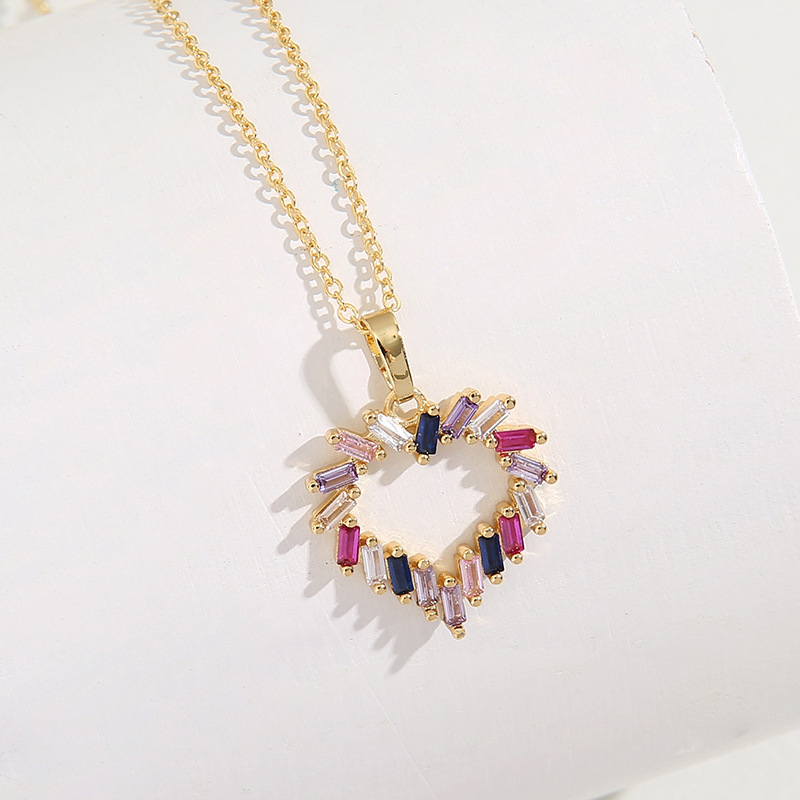 Fashion Heart Shape Copper Inlay Zircon Pendant Necklace 1 Piece