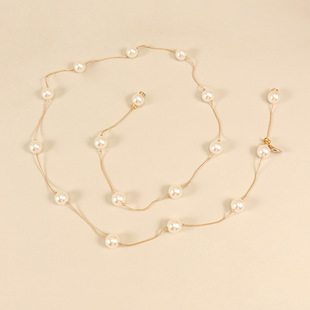 New handmade beaded single layer chain Pearl waist chain Women's matching dress elegant fashion thin belt waist decoration