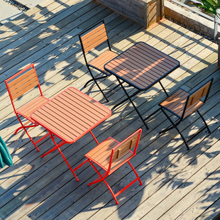 Wooden Table Coffee Hall Table and Chair Combination Coffee Swing Table Folding Plastic Wood Milk Tea Coffee Shop Folding Chair Balcony Outdoor Outdoor