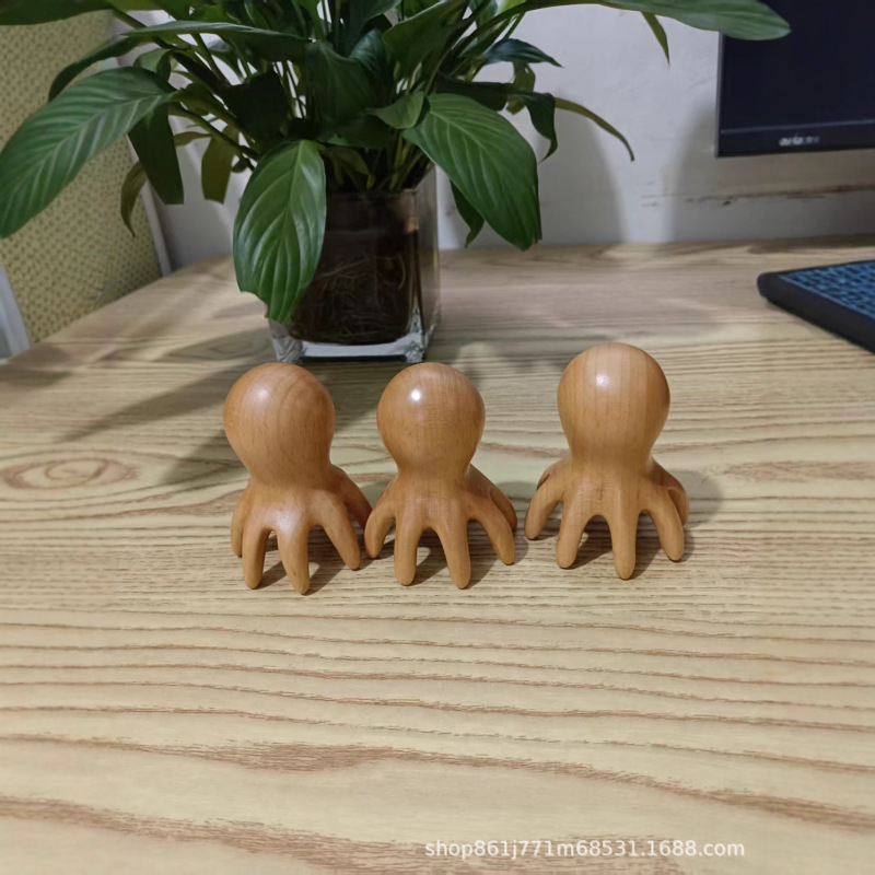 榉木章鱼按摩梳头部经络按摩器头皮穴位头疗梳八爪鱼便携男女头|undefined