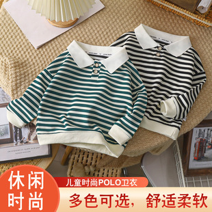 Spring and Autumn New Boys' Polo Shirt Western Style Striped Children's Base Shirt Baby's Lapel Long Sleeve Top Sweater Children's Clothing