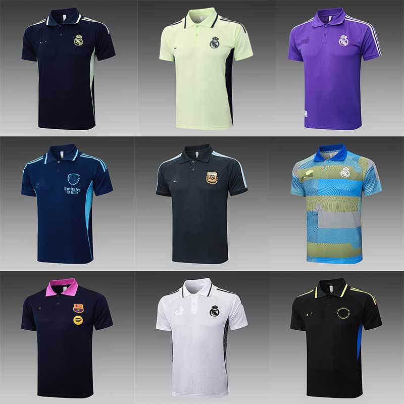 New Real Madrid and Barcelona Football Training Uniform Polo Shirt Short-Sleeved Lapel Breathable Quick-Drying Summer Sports Top for Men