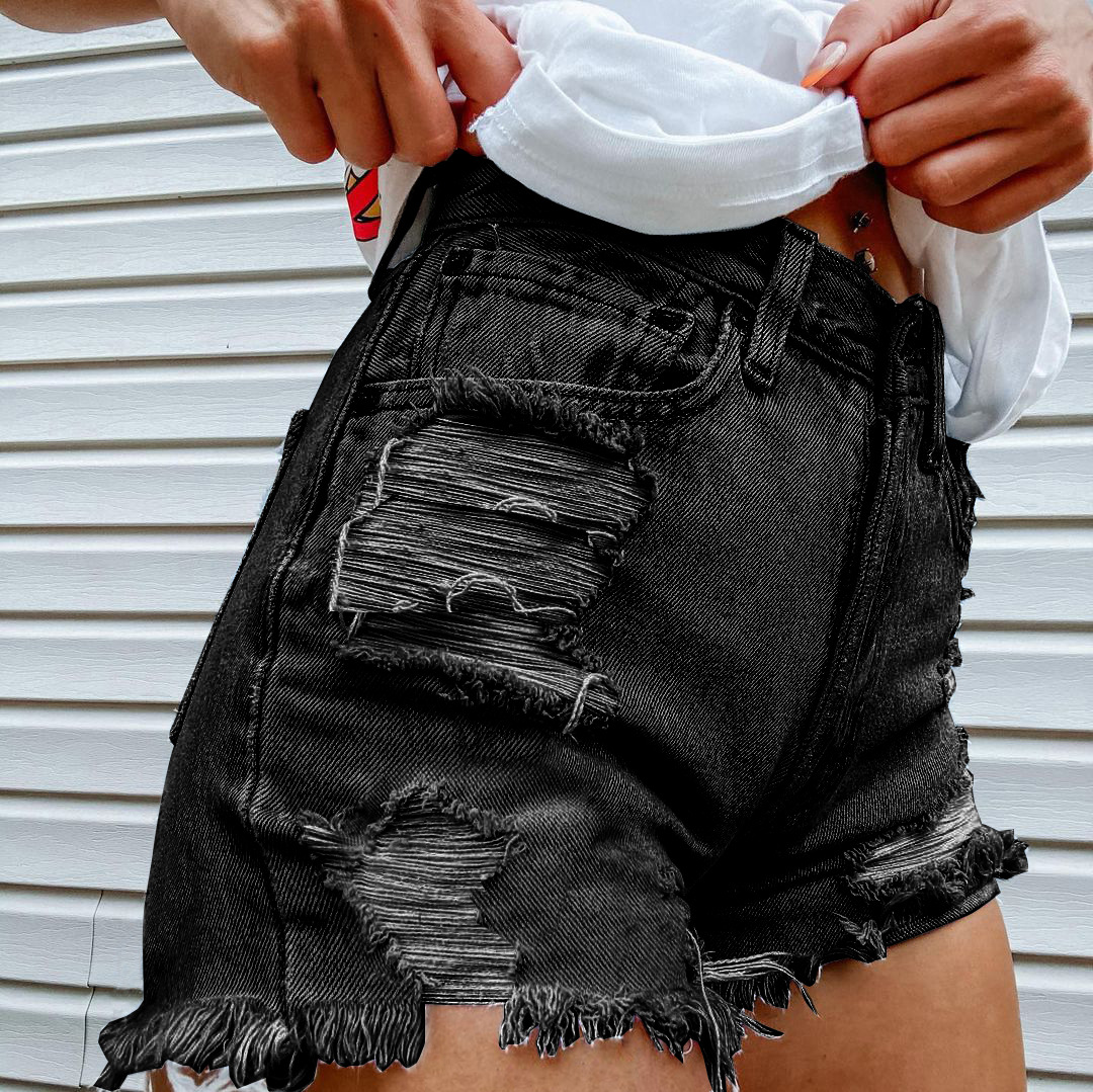 امرأة شارع ملابس الشارع اللون الصامد السراويل القصيرة جينز سروال مستقيم display picture 2
