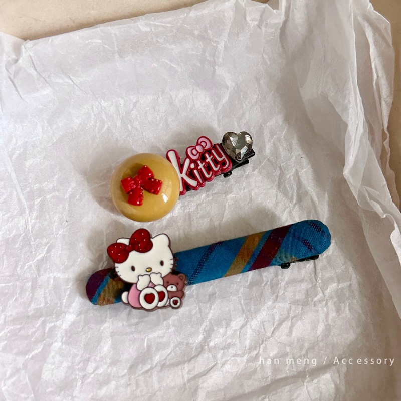 韩系红蓝黄色格纹布艺蝴蝶结发夹清新甜美刘海侧边夹发夹发饰头饰|undefined