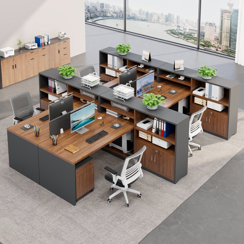 Staff Desk Staff Station Simple Modern L-Shaped Desktop Computer Table Double Screen Workstation Table and Chair Combination
